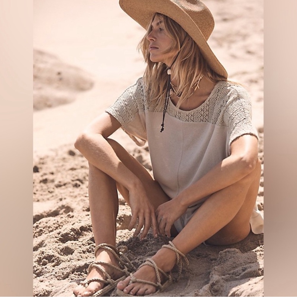 Free People Beach Crochet Linen-blend Romper/Cover-up